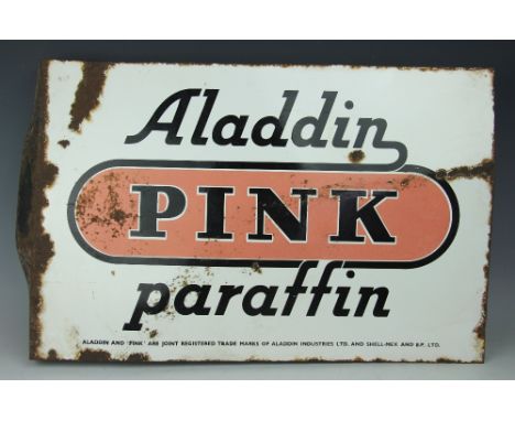 An Aladdin Pink Paraffin vitreous enamel advertising sign, double sided, 53cm x 54cm