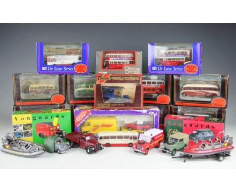 A collection of Exclusive First Editions die cast model busses, boxed, with other die cast toys including Vanguards, Matchbox