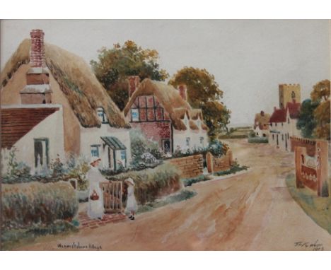 J P Fowler, Pair of watercolours, Warwickshire Village & The Village Cross, Each signed and titled, Crosby Fine Art labels ve