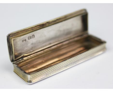 A George III silver toothpick holder, Charles Rawlings, London 1820, the hinged cover and body with engine turned decoration 