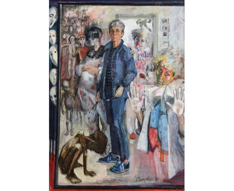 Catriona Campbell (British, 1940-),  "Self Portrait with Ghosts", signed and dated '84, titled on exhibition label verso, oil