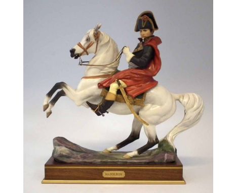 Royal Worcester Napoleon Bonaparte on horseback, mounted in wood base, modelled by Bernard Winskill, No. 731 of 750 with box 