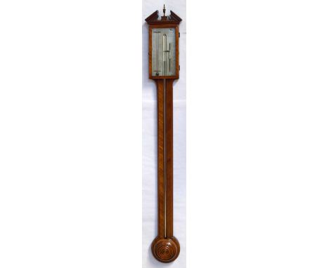Mahogany stick barometer signed Ponisi & Bertolli, Falmouth, early 19th century, the silvered forecasting dial with Fahrenhei