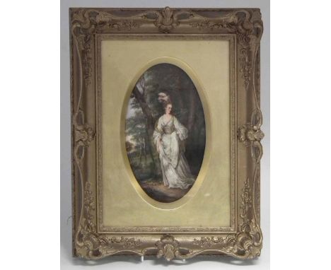 Royal Worcester plaque signed Hawkins, painted with a portrait of Mrs Carnac after Sir Joshua Reynolds, within gilt frame, th