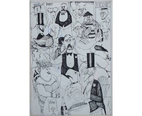 Willie Rushton (1937-1996),  Restaurant interior with various figures, initialled 'R' and dated '90, pen and ink, 26.5 x 19.5