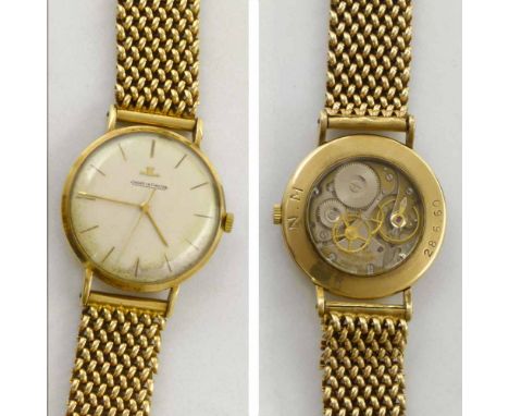 Jaeger-LeCoultre gold wristwatch, case DTE, London 1959, matt dial, gilt baton numerals, centre seconds, case 32mm, window ba