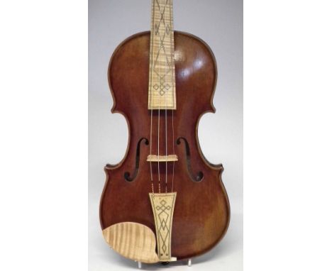 Baroque violin by A.E. Fowler, with flamed maple inlaid fingerboard and tailpiece, label dated 2015, strung with Pirastro gol