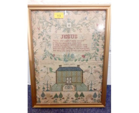 A 19th Century embroidered sampler A/F using various stitch techniques worked by Isabella Kettlie aged 12 years, daughter of 