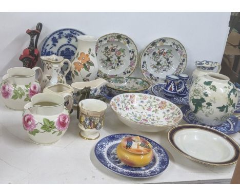 Mixed ceramics to include a Minton bowl in Haddon Hall pattern, together with a pair of 19th century floral painted Wemyss st