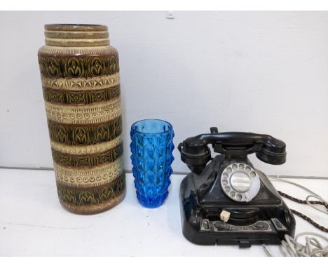 Vintage items to include a West German vase, a glass vase, and a receptionist black Bakelite telephone Location:If there is n