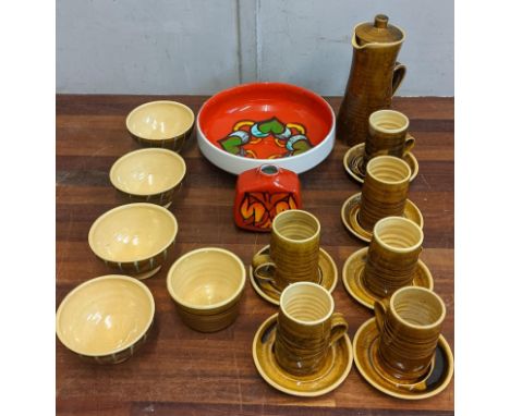 An Arch pottery St Ives coffee set and a Poole pottery bowl and vaseLocation:If there is no condition report shown, please re