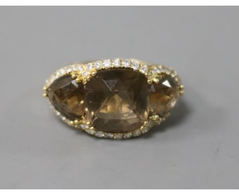 A Walsh Bros 18ct gold, diamond and smoky quartz dress ring, size K.