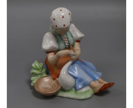 A Zsolnay ceramic model of a young girl with a duck height 18cm