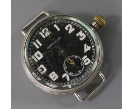 A gentleman's WWI silver 'Submarine' manual wind wrist retailed by Brook & Son (no strap).