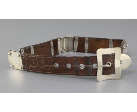 An Edwardian silver mounted leather belt by Army & Navy Cooperative Society Ltd, London, 1905, overall 73cm.
