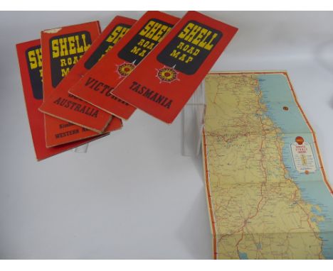 Seven Vintage Shell Road Maps of Australia, including Adelaide, Queensland, Western Australia, North Western and Kimberley Di