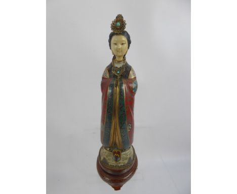 A Decorative Cloisonné Enamel Figurine of a Geisha, in a floral robe, approx 30 cms