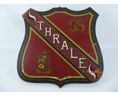 A Vintage 'Thrales Streatham' Grammar School House Shield, with label to verso, approx 37 x 40 cms.