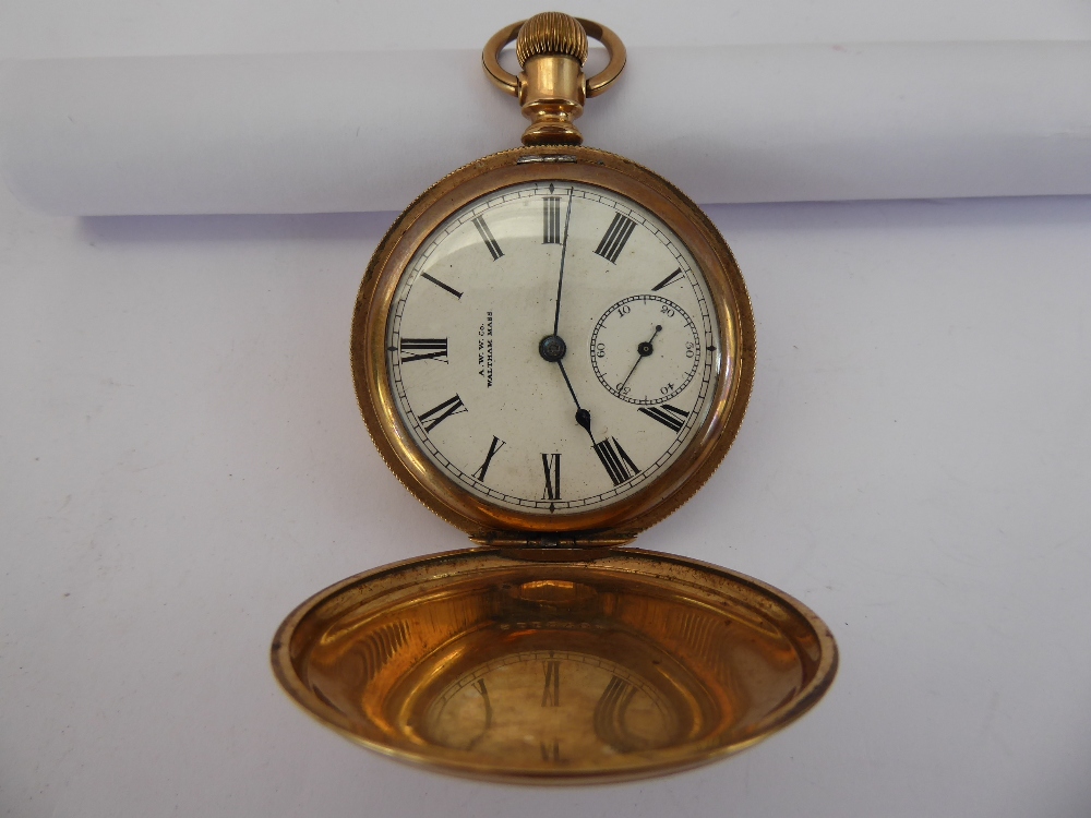 A Gentleman's 14 ct AWA Waltham Full Hunter Pocket Watch, Fahys 14k ...