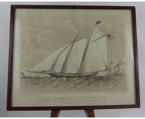 The 'America' Schooner Race, Friday August 22nd 1851, a hand coloured lithograph published by Stannard & Dickson, 7 Poland St