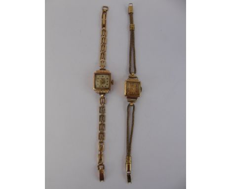 Two Ladies Vintage 9 ct Gold Cocktail Watches. One Accanst on gold-filled strap, the other Ebel on gold-plated rope bracelet.