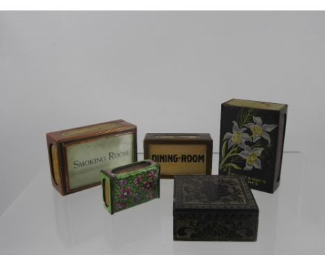 Four Matchbox Covers, including an enamel cover, together with a Chinese soapstone box, with floral carved lid. (5)
