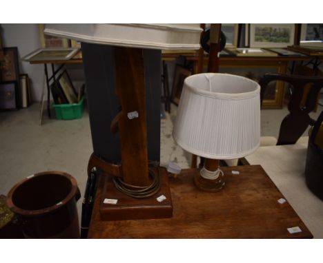 An interesting and unusual table lamp, fashioned from a jack plane and a turned column table lamp