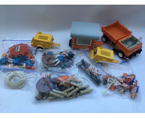 Playmobile, Road maintenance, including Lorry, Hut, Road signs, tools etc , workmen, also Firemen, hose, ladder and catcher