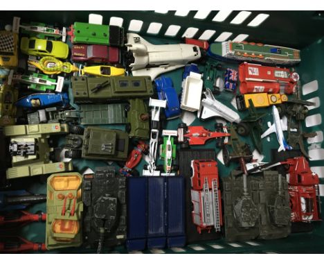 A collection of play worn diecast vehicles including Matchbox, Lledo, Corgi etc