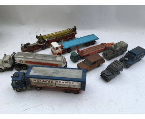 A collection of playworn diecast vehicles including Matchbox, Dinky, Corgi, Spot on