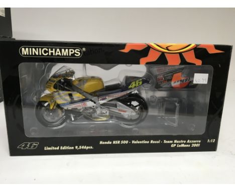 Minichamps, 1:12 scale, Valentino Rossi collection, Honda NSR 500, team Nastro Azzurro GP LeMans 2001, Boxed , limited editio