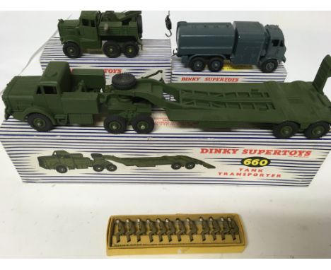 Dinky toys,Original boxed Diecast military vehicles including #660 Tank transporter, #661 Recovery tractor, #642 Pressure ref