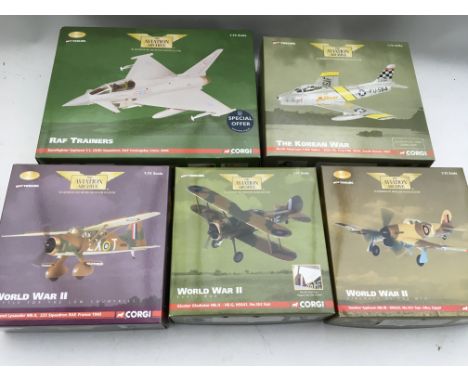 Corgi toys, Aviation Archive, boxed 1:72 scale, including Typhoon T1, F-86F Sabre, Hawker typhoon, Gloster Gladiator and a We