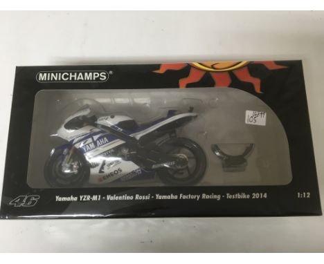 Minichamps, 1:12 scale, Valentino Rossi collection, Yamaha YZR-M1, Yamaha factory racing, test bike 2014, boxed, Limited edit