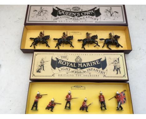 Britains toy soldiers, boxed Diecast figures including The Queens own corps of guides Cavalry and The Royal Marine Light Infa