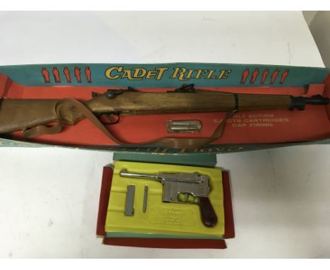 Marx Cadet rifle cap gun 1960s rare , boxed and a Lone star 7.63mm automatic cap gun boxed , 1960s