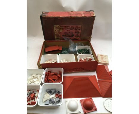 Bayko building, a box of various Bayko parts