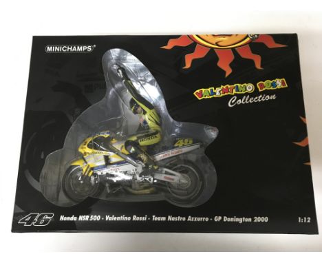 Minichamps, 1:12 scale, Valentino Rossi collection, Honda NSR 500, team Nastro Azzurro, GP Donington 2000, boxed , limited ed