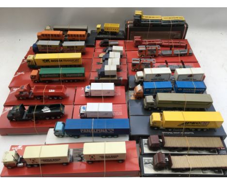 Herpa toys, a collection of plastic heavy haulage vehicles including boxes, 1:87 scale