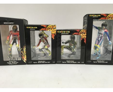 Minichamps, 1:12 scale , Valentino Rossi collection, 4x figurines including, MotoGP 2011 pulling up pants, MotoGP 2007 Philip