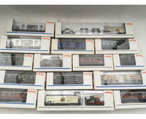 Marklin railways, HO/OO scale, boxed carriages, rolling stock and trackside vehicles