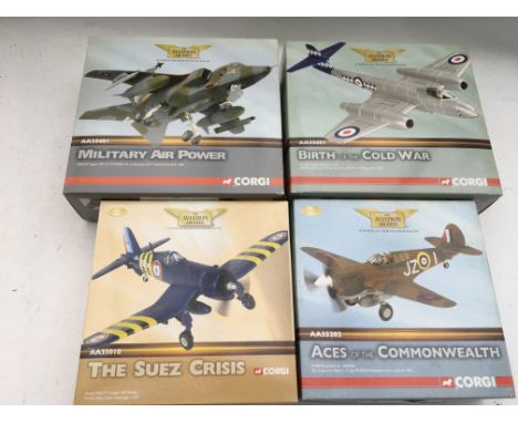 Corgi toys, Aviation Archive, boxed 1:72 scale, including Sepecat Jaguar GR, Gloster meteor, Vought F4U-7 Corsair and a P-40E