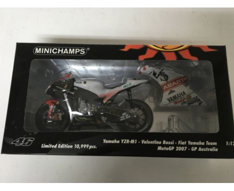 Minichamps, 1:12 scale, Valentino Rossi collection, Yamaha YZR-M1, Fiat Yamaha team MotoGP 2007, GP Australia, boxed , limite