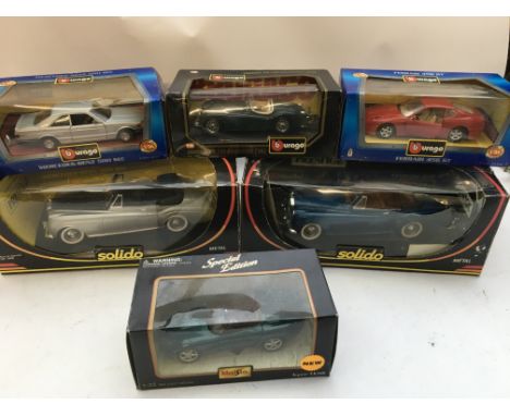 Burago, Maisto 1:24 scale boxed diecast vehicles including Mercedes Benz, Jaguar, Ferrari and Solido 1:18 scale boxed diecast