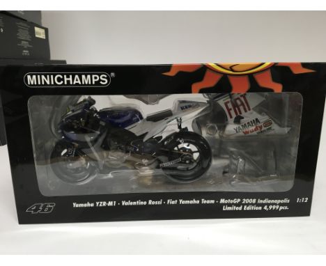 Minichamps, 1:12 scale, Valentino Rossi collection, Yamaha YZR-M1, Fiat Yamaha team, MotoGP 2008 Indianapolis, boxed, limited