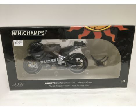 Minichamps, 1:12 scale, Valentino Rossi collection, Ducati desmosedici GP12, Ducati MotoGP team, test Sepang 2012, boxed, Lim