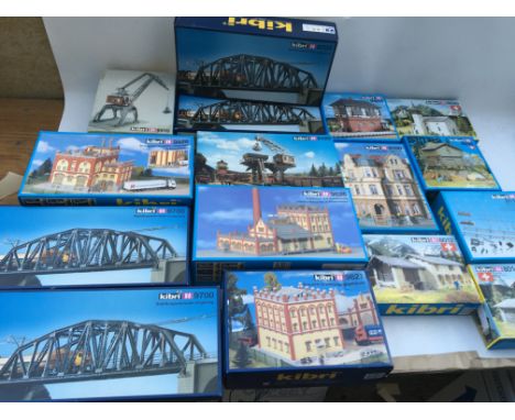 Kibri model kits , HO scale , boxed unused kits including Bridges, Cranes, Buildings and accessories