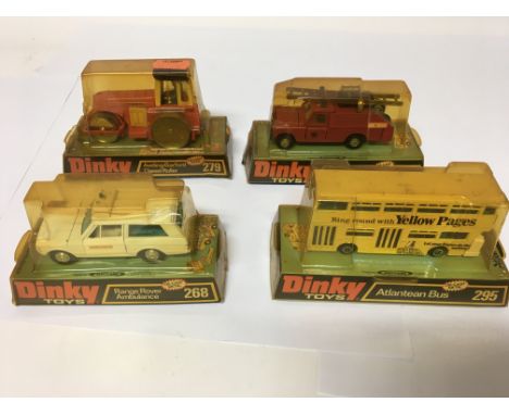 Dinky toys,Original boxed diecast vehicles including #279 Aveling-Barford diesel roller, #282 Land Rover fire appliance, #268