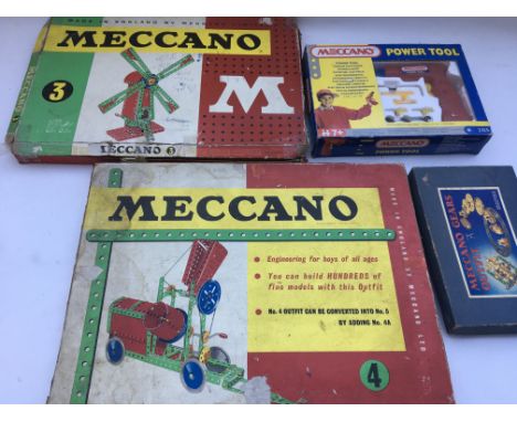 Meccano, a collection of boxed Meccano including sets 3, 4, gears and power tool