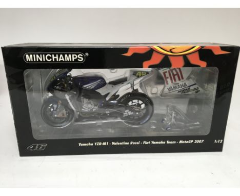 Minichamps, 1:12 scale, Valentino Rossi collection, Yamaha YZR-M1, Fiat Yamaha team, MotoGP 2007, boxed